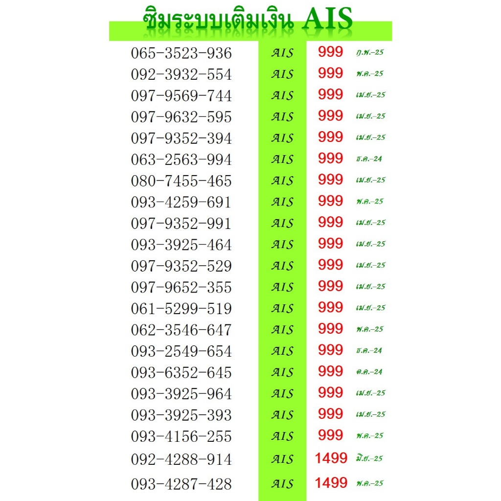 เบอร์มงคล เบอร์สวย AIS 639 782 789 456 159