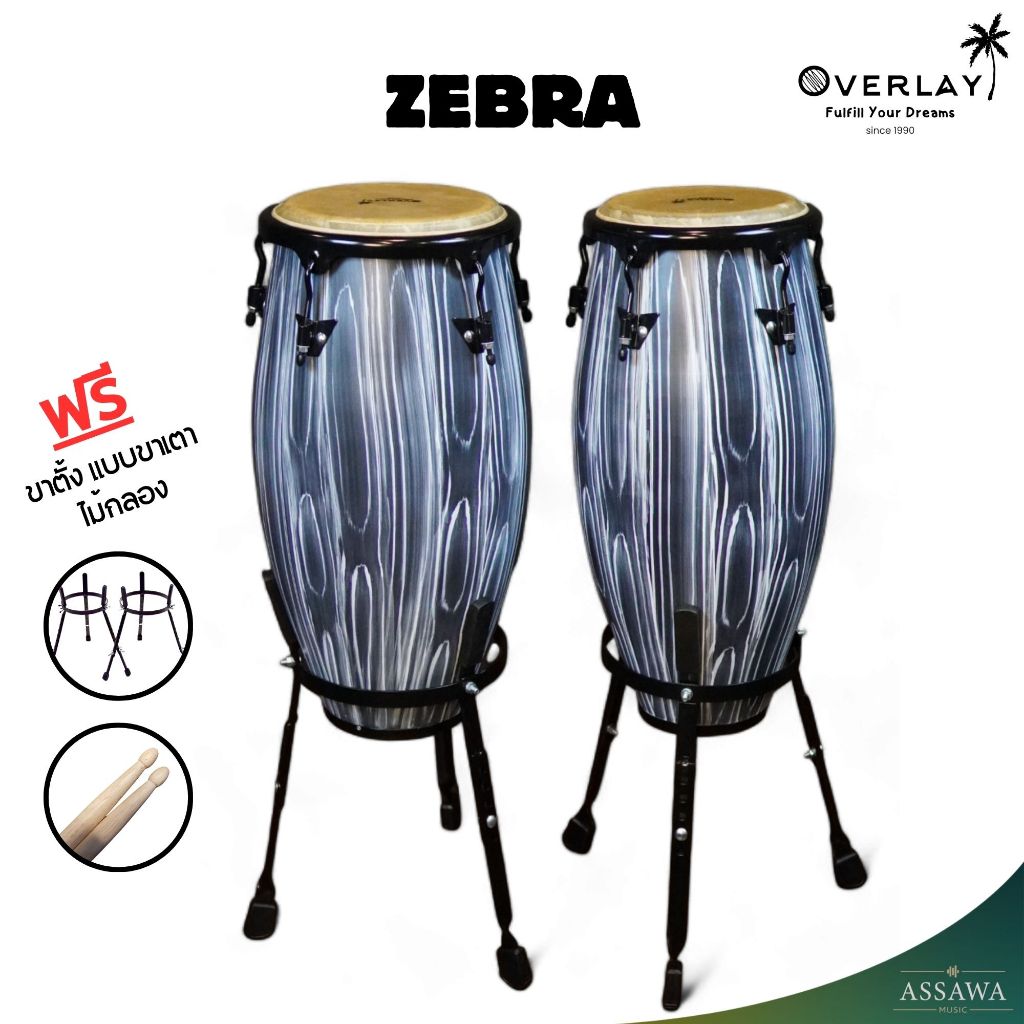 Overlay 🥁 กลองทอมบ้า Tomba ไม้ oak wood Conga คองก้า กลองกีฬาสี ฟรีขาตั้ง แบบขาเตา และ ไม้กลอง 10,11 นิ้ว