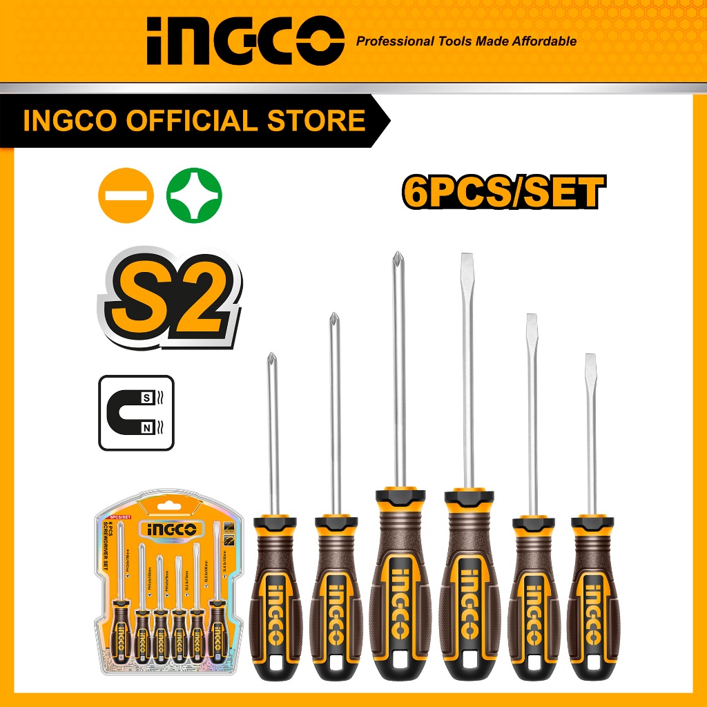 INGCO ไขควงแม่เหล็ก 6 ตัวชุด HKSDS0628