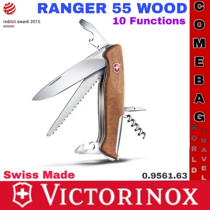 มีดพับVICTORINOX Ranger 55 Wood ไม้วอลนัท 10ฟังก์ชั่น ของแท้ ผลิตสวิสเซอร์แลนด์