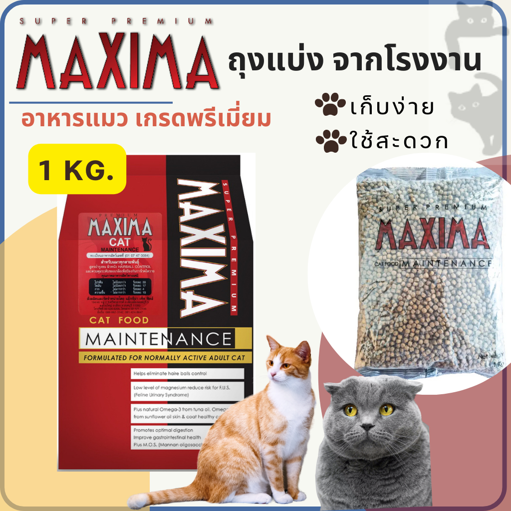 (แบ่งขาย 1 kg.) ถุงโรงงาน MAXIMA CAT MAINTENANCE อาหารเม็ดแม็กซิม่า สำหรับแมว  ไม่เค็ม ไม่เป็นไต แบบ