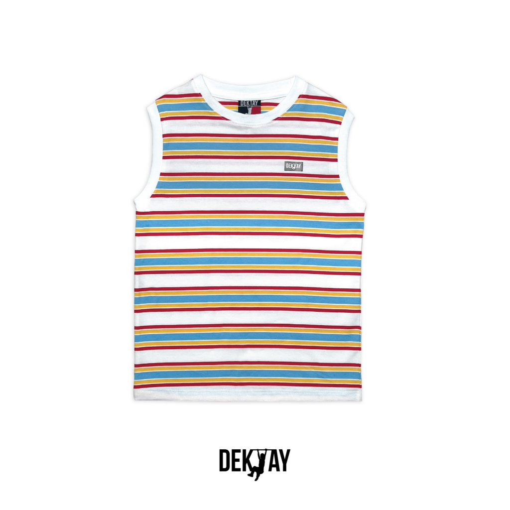 Dektay stripe Sleeveless-White Sky blue เสื้อกล้ามลายริ้ว