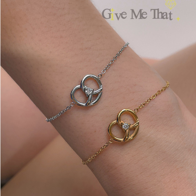 Setสร้อยคอ สร้อยข้อมือสแตนเลสแท้ สไตล์มินิมอล ชุบทอง18K รุ่น Pretzel Diamond Givemethat