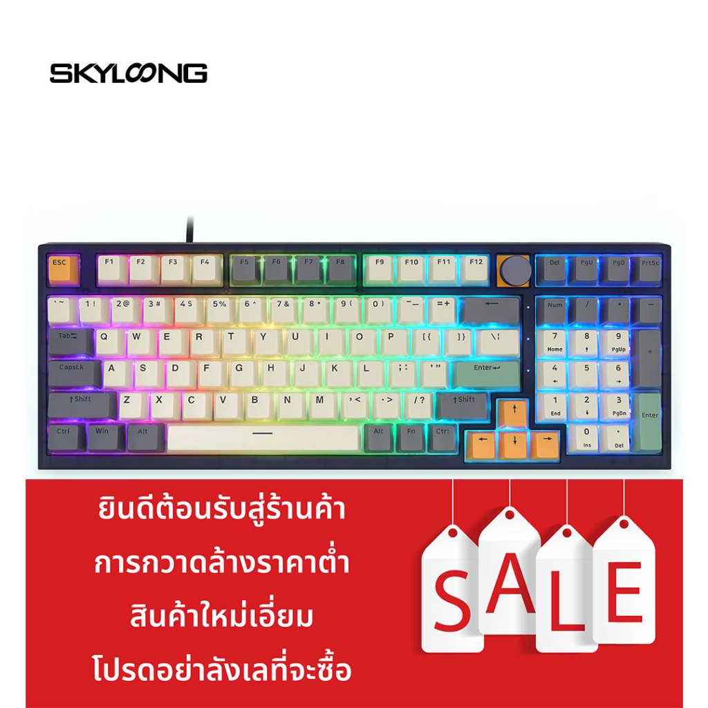 คีย์ไทย Skyloong GK980 keyboard gaming keyboard hot-swap 98% Keyboard knob RGB Gaming keyboard Mac/W