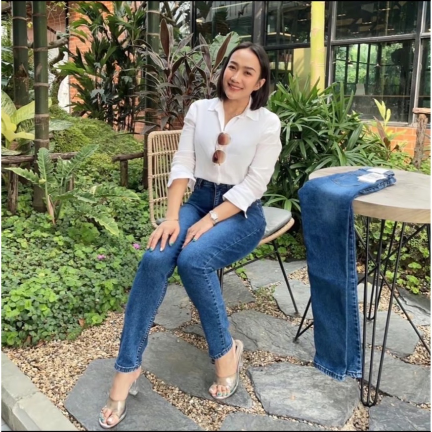 B909 กางเกงยีนส์ทรงบอยสลิม ยีนส์ยืด ผ้านุ่มใส่สบาย เอวสูง เก็บทรง