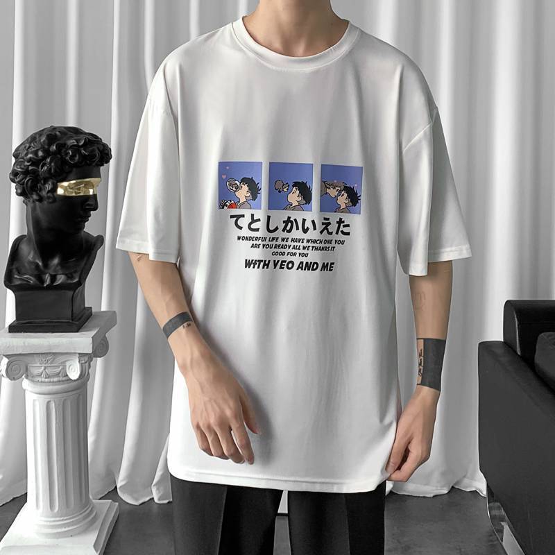 IB T-shirt เสื้อคู่ สีดำสีขาว เรียบง่าย ลำลอง ผ้าฝ้าย เสื้อยืด นุ่มใส่สบาย