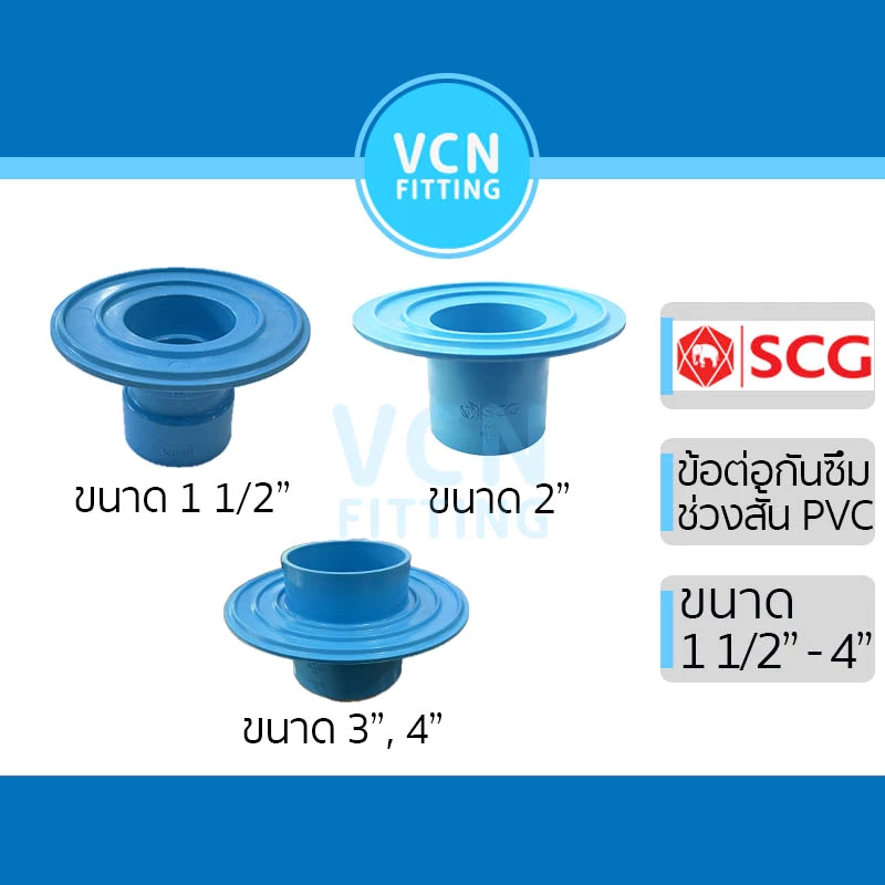 ข้อต่อกันซึมช่วงสั้น ข้อต่อ PVC กันซึมช่วงสั้น พีวีซี สีฟ้า SCG เอสซีจี Flashing ขนาด 1 1/2"- 4" ช่วงสั้น