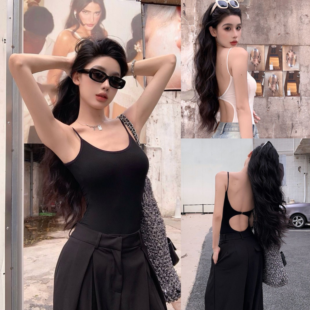 บอดี้สูทสายเดี่ยวเว้าหลัง เป้าแกะได้กระดุมแป๊ก Bodysuit มีบราในตัว ผ้ายืดใส่สบาย Clothing Women