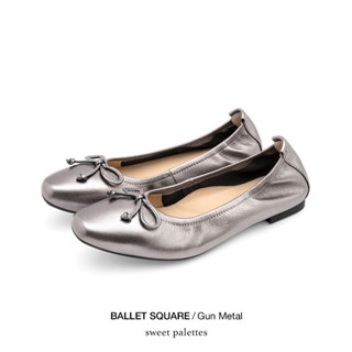 Sweet Palettes รองเท้าหนังแกะ Ballet Square Gun Metal