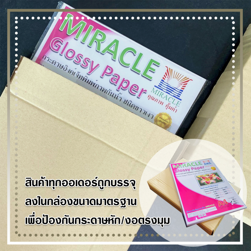 MIRACLE กระดาษโฟโต้  A4 เนื้อด้าน 2 หน้า หนา 140g, 230g  Double Side Matte Paper  50 แผ่น/แพ็ค กระดาษอิงค์เจ็ทด้านกันน้ำ