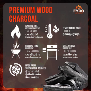 FYRO BBQ FRUIT WOOD LUMP CHARCOAL 4KG (Grade A, TOP QUALITY) ถ่านไม้บาร์บีคิวพรีเมี่ยม 4 กิโลกรัม (เกรด A, คุณภาพสูงสุด)