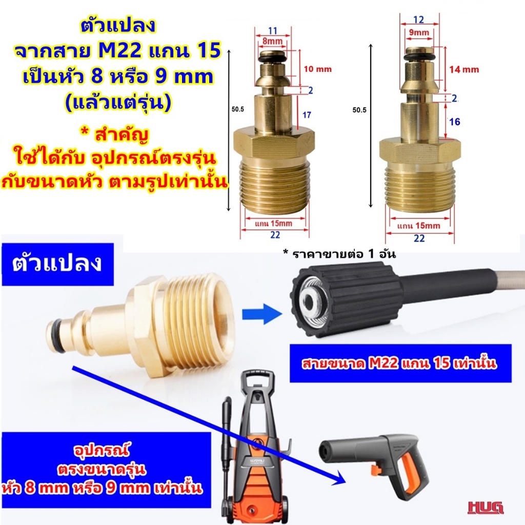 ข้อต่อ หัวแปลง *สำคัญอุปกรณ์ที่จะเอาไปต่อ ต้องตรงกับขนาดตามรูปหัวแปลง* ต่อสาย  M22 แกน15 แปลงเป็นหัว 8 หรือ 9 mm adapter