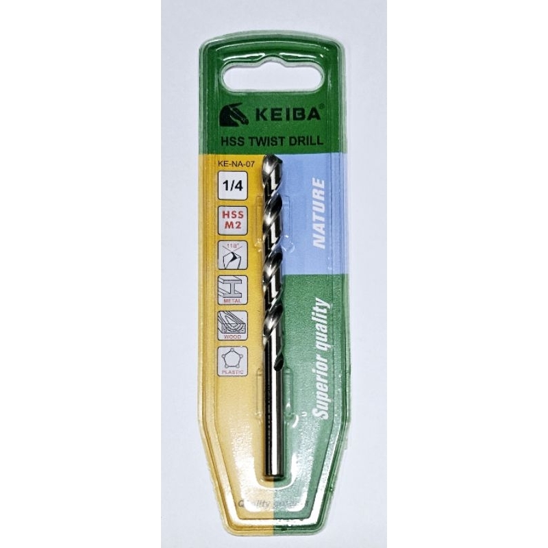KEIBA KE-NA-07 ดอกสว่านเจาะเหล็ก HSS สีขาว รุ่นลับปาก 1/4" KE-2505007 ดอกสว่าน2หุน