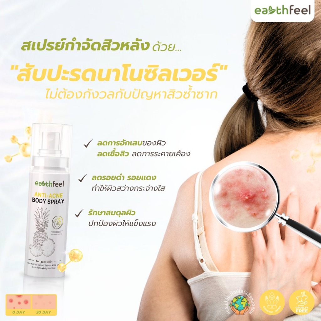 ซื้อ 1 ฟรี 1 Earthfeel สเปย์ลดสิวหลัง ลดรอยสิวอย่างตรงจุด ด้วยเทคโนโลยี “สับปะรดนาโนซิลเวอร์” มีผลวิจัยรอง
