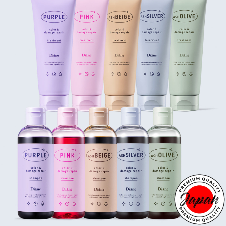 Diane Color Shampoo 200ml/Treatment 150g [Purple/Ash Beige/Pink/Ash Olive/Ash Silver] Made in Japan 