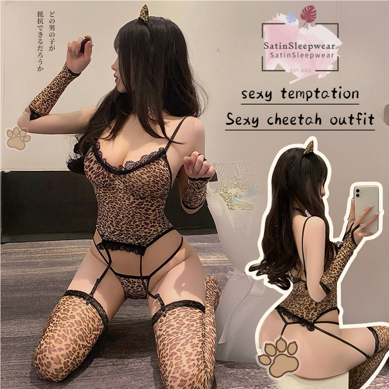 SatinSleepwear😸😸ชุดคอสเพลย์เซ็กซี่ จั๊มสูทลายเสือดาว🐈🐈 ราคาถูก จัดส่งจากประเทศไทย H1167