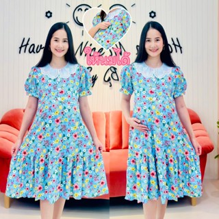 ( มีซับใน + ให้นมได้ ) ชุดเดรสคลุมท้องผ้าไหมอิตาลี BE1064