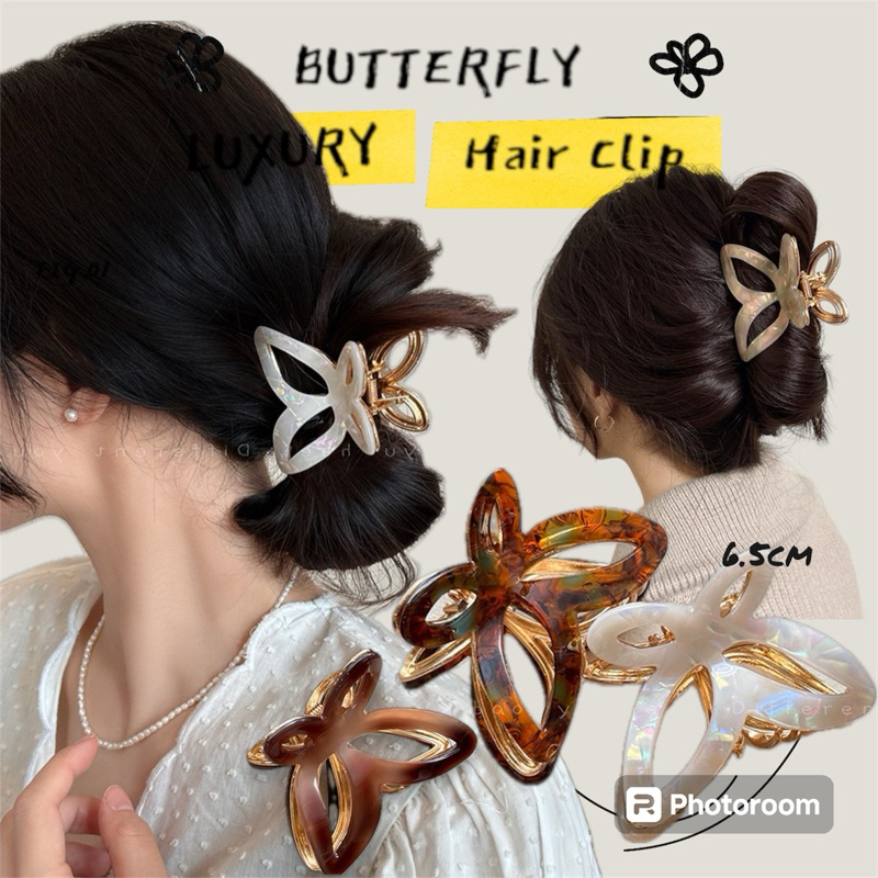 Luxury Butterfly กิ๊บผีเสื้อวัสดุโลหะลายหินอ่อน ขนาด 6.5cm กิ๊บหนีบผม กิ๊บติดผม กิ๊บผม