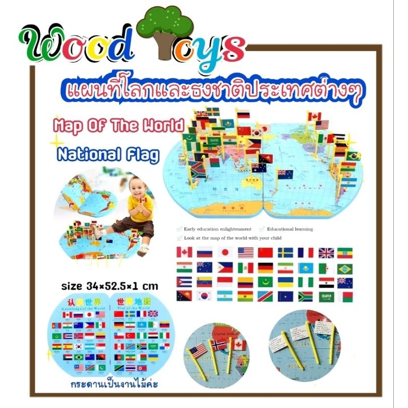 พร้อมส่ง แผนที่โลก แผนที่และธงชาติ ธงชาติประเทศต่างๆ Map of The World and Nation Flag