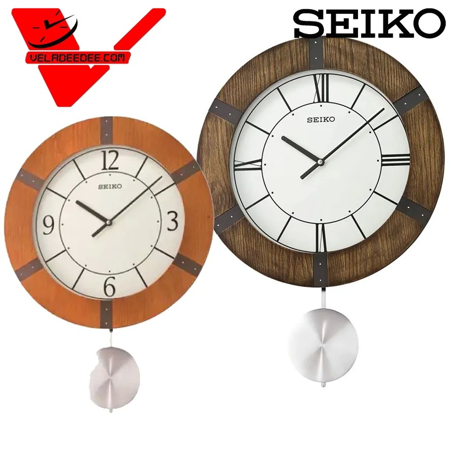 นาฬิกาแขวนผนังไม้แท้ มีลูกตุ้มแกว่ง SEIKO รุ่น QXC241B (ไม้เข้ม) QXC241A (ไม้อ่อน)ทำจากไม้แท้โอ๊ควีเ