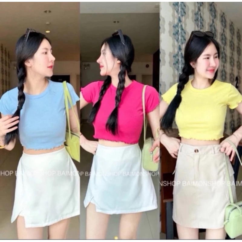 aimorn_shop เสื้อครอปแขนหยัก ผ้ายืดใส่สบาย ผ้าร่องเล็ก สาวๆไม่ควรพลาดฮิตสุดๆ