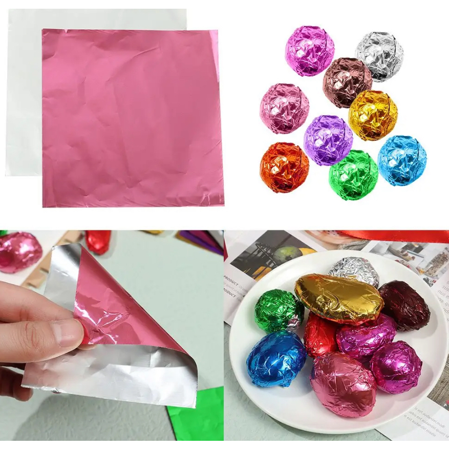 ฟอยล์ห่อช็อคโกแลต แผ่นอลูมิเนียมฟอยล์ DIY สีชมพู และ ชมพูบานเย็น เงาวาว Gold Alumimium Foil Chocolate Wrapper มี 5 sizes