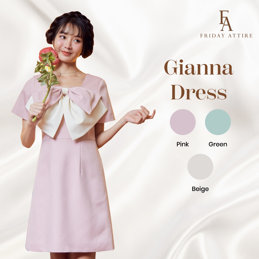 [ส่งฟรี] Friday attire เดรสแขนสั้นแต่งโบว์ (FD-009)