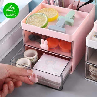 พร้อมส่ง​ ลิ้นชักใส่ของ ลิ้นชักตั้งโต๊ะ สีชมพู/ขาว ลายการ์ตูนน่ารัก ของขวัญ กล่องเก็บของ กล่องเก็บเครื่องเขียน ที่ใส่ปาก