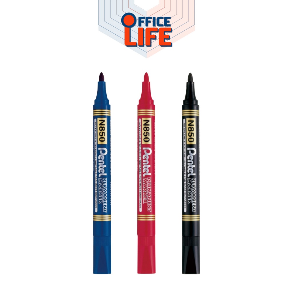 Pentel (เพนเทล) ปากกาเคมี ปากกา Permanent Merker รุ่น N850 หมึกน้ำเงิน / ดำ / แดง ( 1 ด้าม )