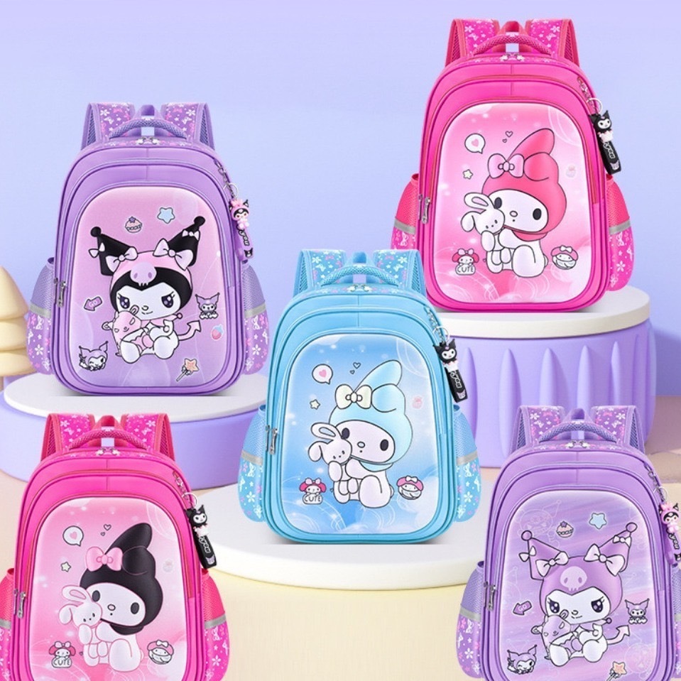 (พร้อมส่งในไทย) กระเป๋าเป้สำหรับนักเรียน ผ้าไนล่อน กันน้ำ ขนาดใหญ่ Kuromi My Melody น่ารัก 2-3 วันได้สินค้า รอไม่นาน