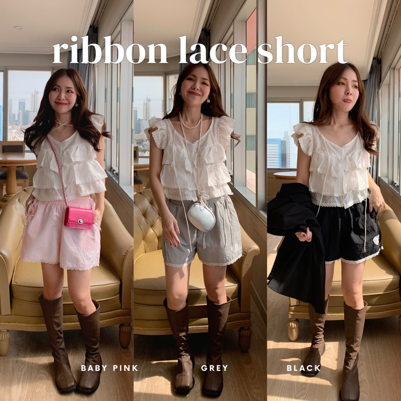 SOMEDRESS | Ribbon Lace Short กางเกงขาสั้นผ้าไนลอนแต่งลูกไม้
