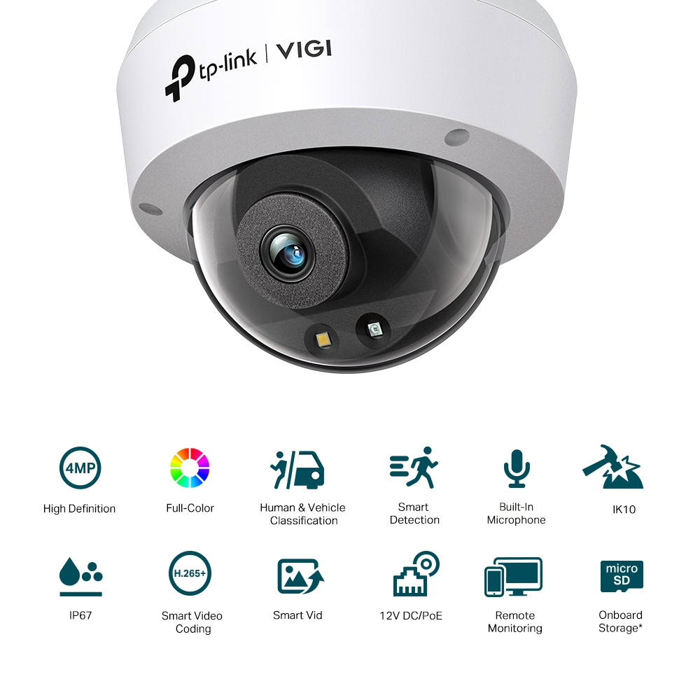 TP-Link กล้องวงจรปิด 4MP ภาพสี24ชม. มีไมค์ในตัว IP67 IK10 POE&DC รุ่น VIGI C240 - แบบเลือกซื้อ