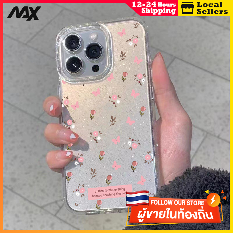 ผงเพชรแผ่นโปร่งใส เทรนด์แฟชั่น ผีเสื้อหญ้า for 11 12 13 15 14plus 15 pro max XR 12 13pro 14 7P 8P XS 14Pro 11pro