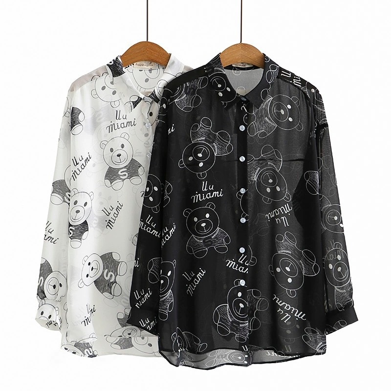 【ส่งจากไทย】แขนยาวผู้หญิง แฟชั่นคอปกทรงหลวมผ้าชีฟองเสื้อเชิ้ต กระดุมหน้าชุดลำลองฤดูร้อน 【ไม่รวมซับใน】