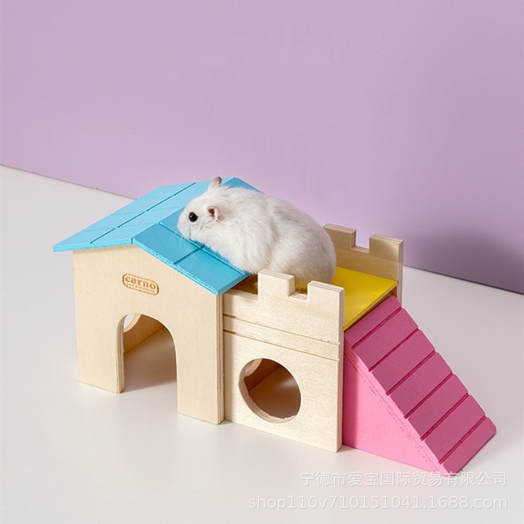 บ้านนอนไม้ เนื้อไม้ บ้านหนูแฮมสเตอร์ กระรอก ชูก้า รังนอน ขนาด 10.9x9.8x11.2 CM