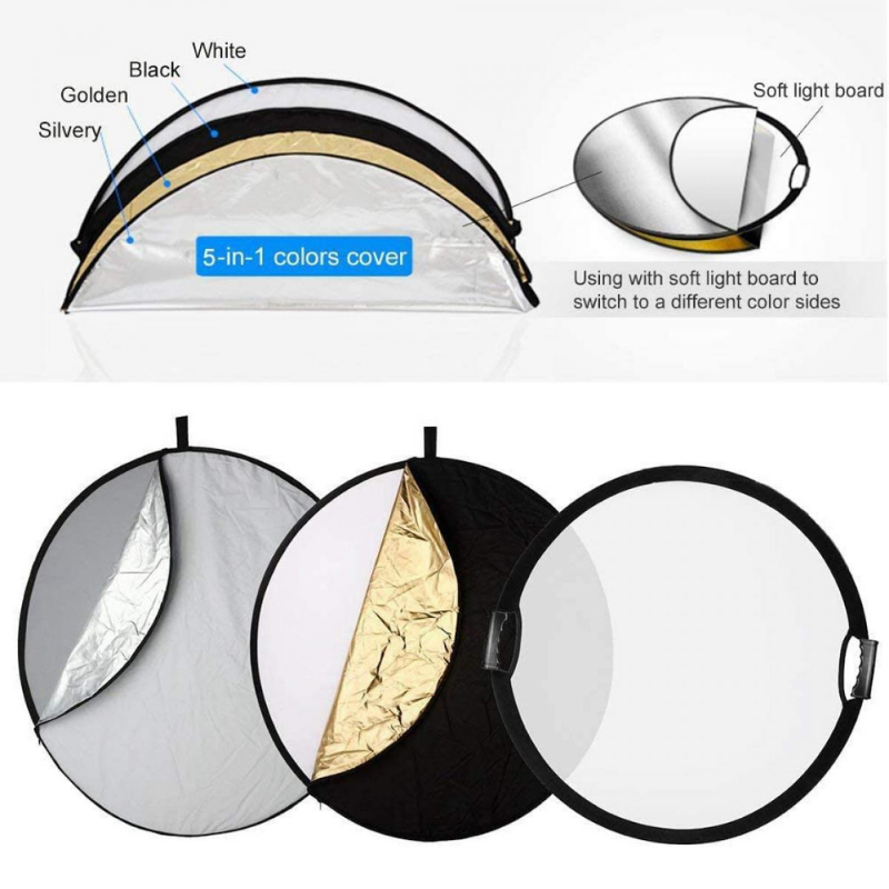 K&F แผ่นสะท้อนแสงแบบมีที่จับ 5in1 Circular Reflector Portable Foldable With Grip & Carrying Case ราคา ถูกที่สุด ดีลบีเคเค แกลเลอรีภาพที่ 2