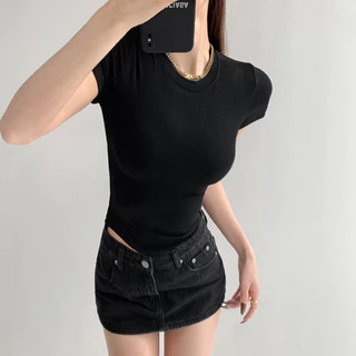 Beryl🌻เสื้อยืดคอกลมแขนสั้นผู้หญิง เซ็กซี่แน่น เสื้อยืดทรงเข้ารูป