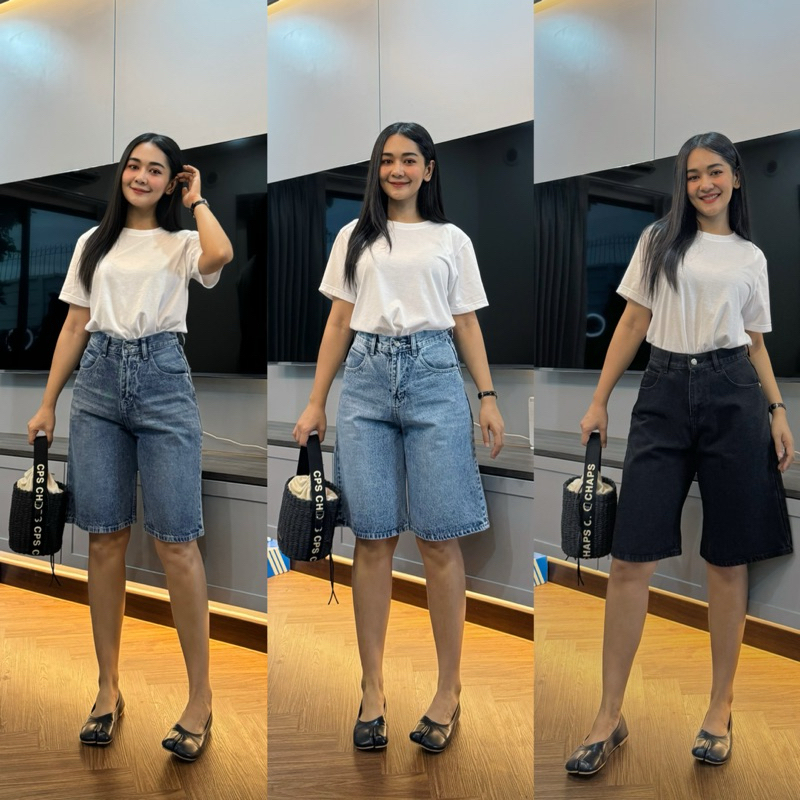 Code.W28 กางเกงยีนส์ขาสั้นเอวสุงผ้าไม่ยืด