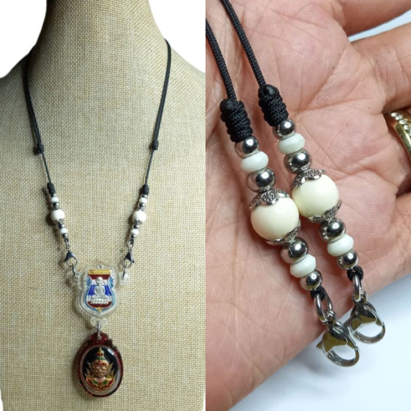 สร้อยพระเชือกร่มขนาด 1.2 มิลห้อยพระกรอบสามห่วงหรือห้อยตะกรุดราคาถูก