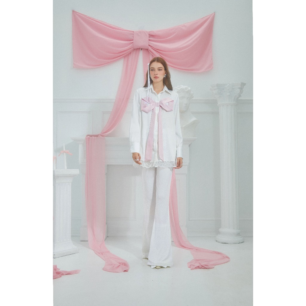 (พรีออเดอร์7วัน)ROSE LACE BOW SHIRT WHITE เสื้อโบว์ เสื้อเชิ๊ต