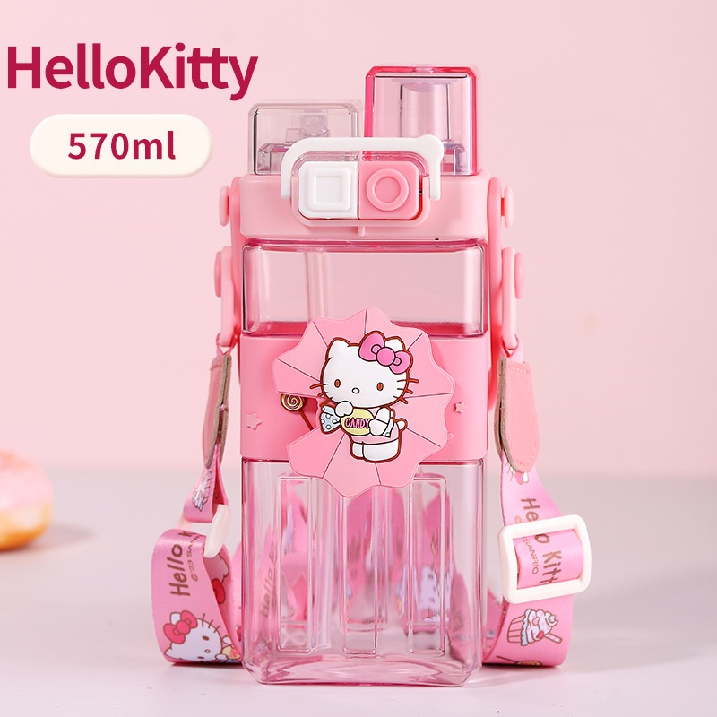ขวดน้ำ 2 In 1 แก้วน้ําใส 520ml ขวดน้ําเด็ก แบบพกพา ลายการ์ตูนเมโลดี้ คุโรมิ ไทรทัน พบพาง่าย มีสายสะพาย พร้อม หลอดดูดน้
