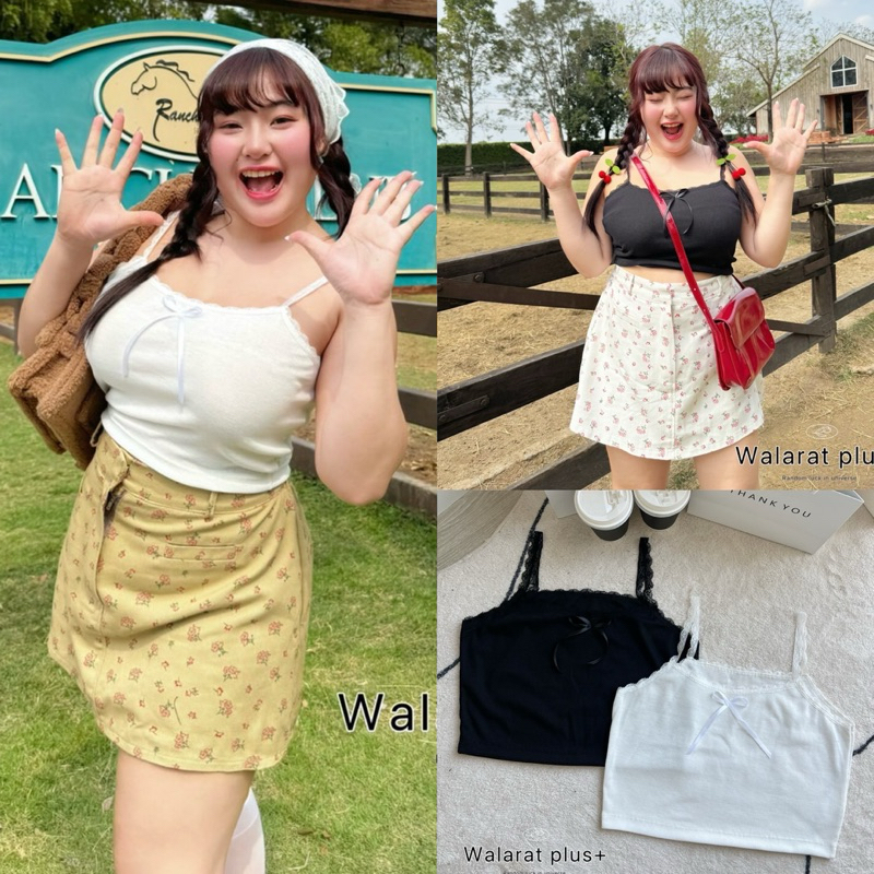 /WP/ เสื้อสายลูกไม้ เสื้อสายเดี่ยวสาวอวบ แต่งโบว์ #เสื้อผ้าไซส์ใหญ่ สาว อ้วน พลัสไซส์ plussize
