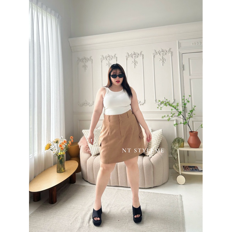 รุ่น”B 10“กระโปรงสั้นกระเป๋าข้างคาร์โก้เอวสูง“สาวอวบ”