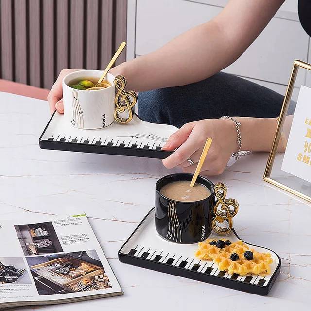 ชุดแก้วกาแฟและจาน เซรามิกลายเปียโน สุดเก๋สวยงามน่าใช้จังค่ะ พร้อมส่งนะคะ