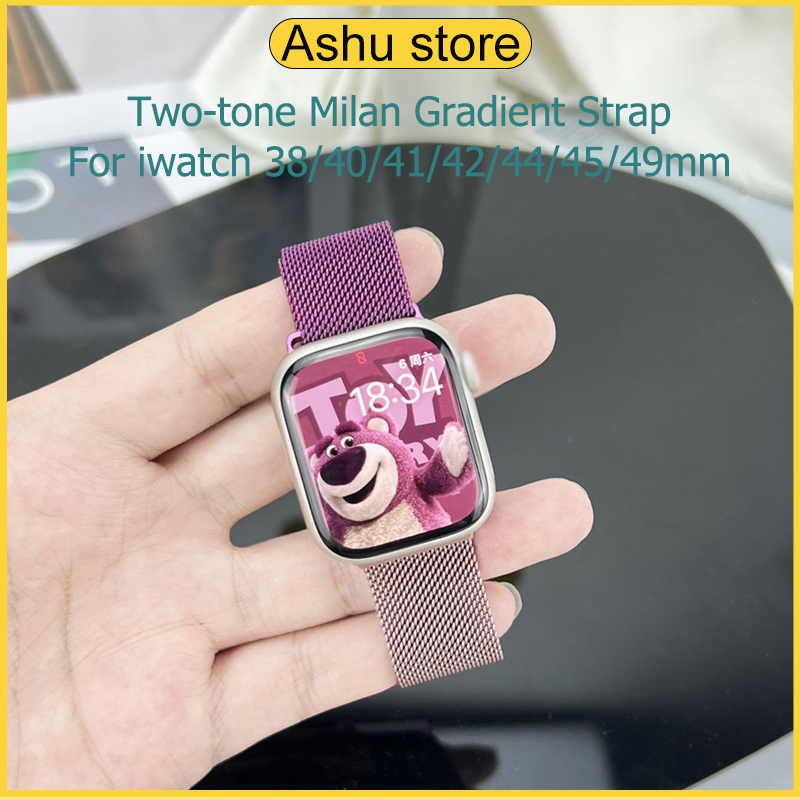 มิลานโลหะGradientสีนาฬิกาสำหรับIWatch S 11 10 9 8 7 6 SE 5 4 3 2 1 ขนาด 49 มม.44 มม.46มม.45 มม.42 มม.41 มม.38 มม.40 มม.