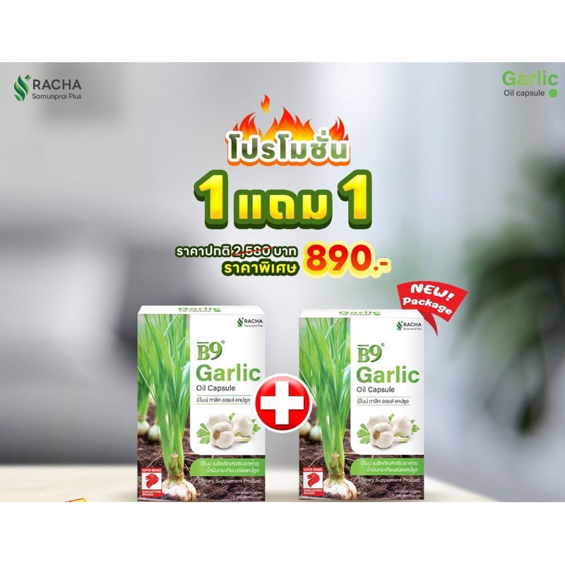 [ 1แถม1 ส่งฟรี ]น้ำมันกระเทียมสกัดเย็น B9 Galic oil Capsule (กล่องละ 20 แคปซูล ) บำรุงร่างกาย เบาหวาน ความดัน ไขมัน