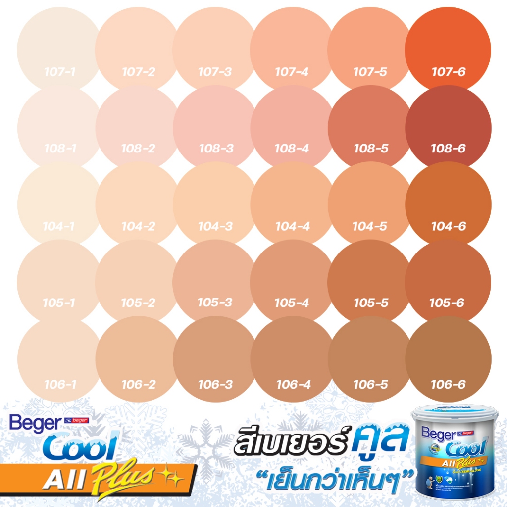 Beger คูลออลพลัส สีบ้านเย็น กึ่งเงา สีส้ม 1L เบอร์ตามพัดสี สีทาภายนอกและภายใน สีทาบ้าน สีบ้านเย็น