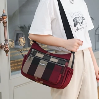 H-002# กระเป๋าสะพายข้างผ้าร่มกันน้ำได้ลายสก๊อตแฟชั่นมาใหม่