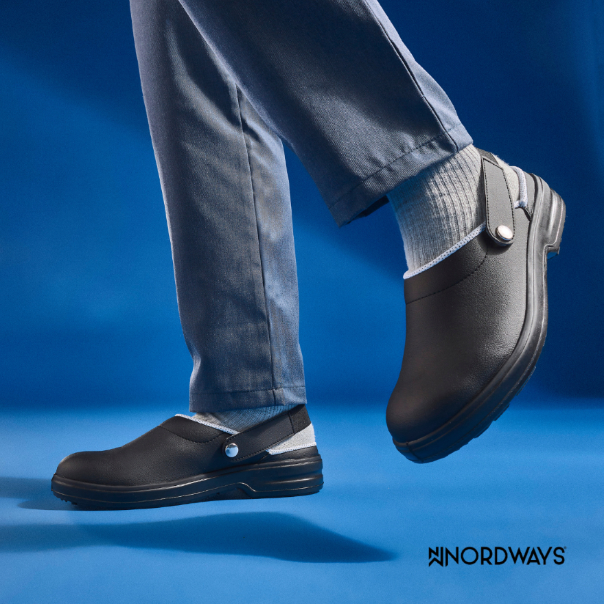 Nordways รุ่น SILVO รองเท้าเชฟ เซฟตี้ หัวเหล็ก กันลื่น ทน สายรัดยืดหยุ่น มีISO สีดำ Size35-48