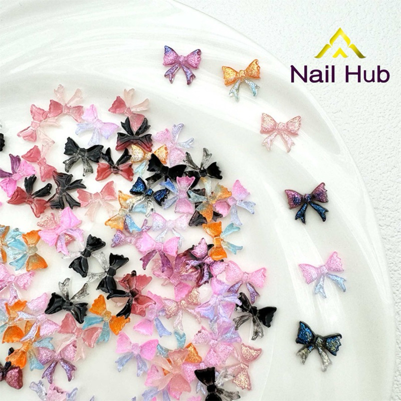 AC.240 ร้านไทย แพ็ค 10 ชิ้น พร้อมส่ง เรซินรูปโบว์หลากสี มีชายห้อยสำหรับแต่งเล็บหวานๆ